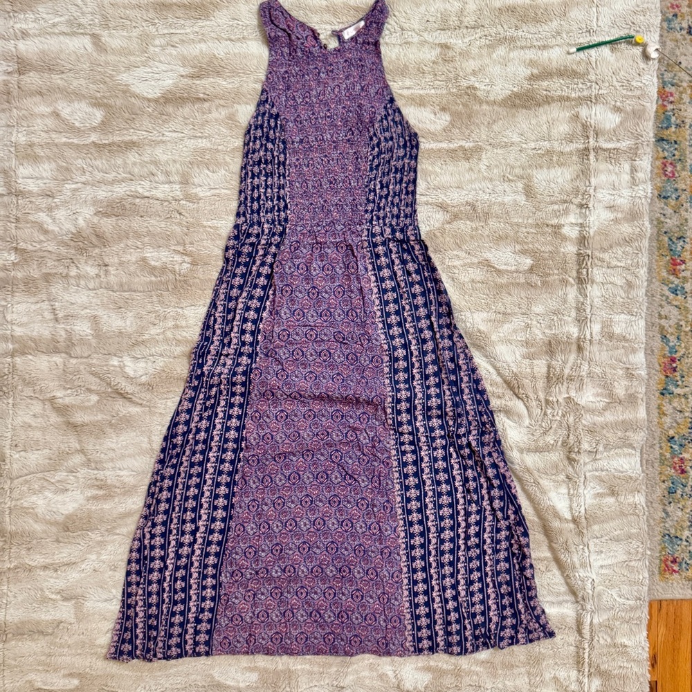 Elegant Purple Patterned Midi Dress